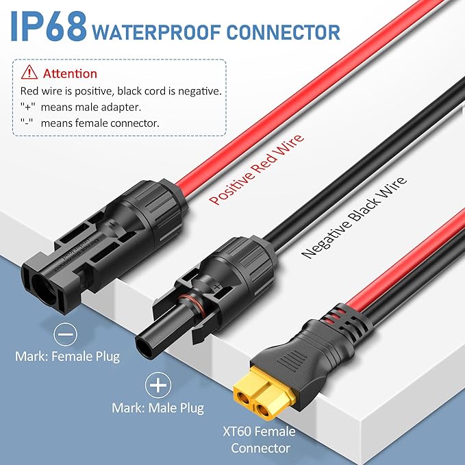 Solar Connector to XT60 Cable (12AWG 9ft) - Charging Wire for Solar Panel Ecoflow Generator, Injection Molding XT60 Adapter Extension Cord for Portable Power Station