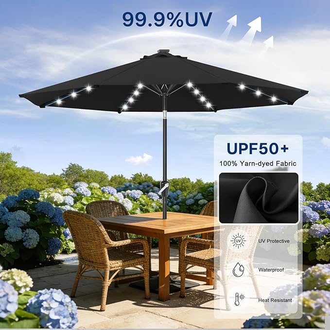 ABCCANOPY Durable Solar Led Patio Umbrellas with 32LED Lights 9FT (Black)