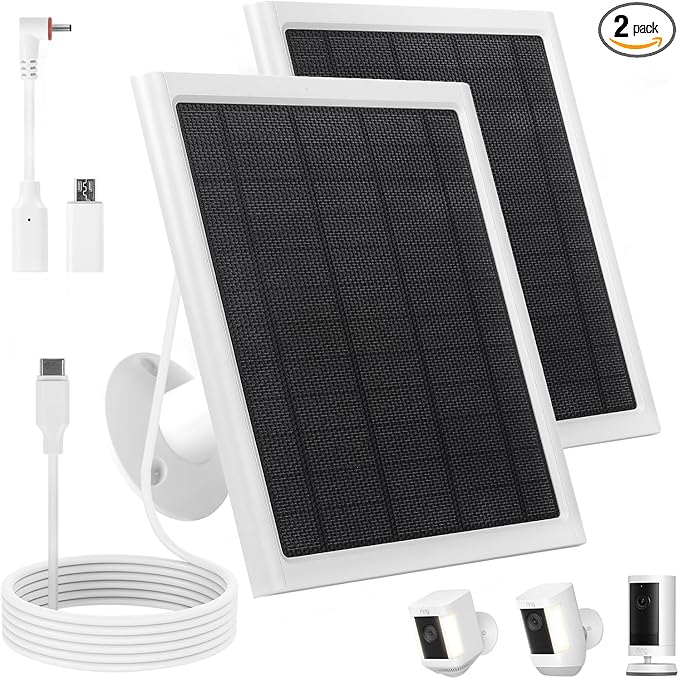Ring Solar Panel,8W Ring Solar Charger Compatible with Stick Up Camera & Pro, Spotlight Plus & Pro, Stick Up, Spotlight Cam Battery,9.35ft Long Cable with USB-C for Outdoor Cameras (White 2 Pack)