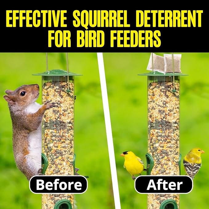 Squirrel Repellent Outdoor 12 Pouches, Chipmunk Repellent Outdoor for Bird Feeders, Natural Squirrel Deterrent Keep Squirrels Out of Garden Yard, Squirrel Repellent for Attic Cars Engines Roof