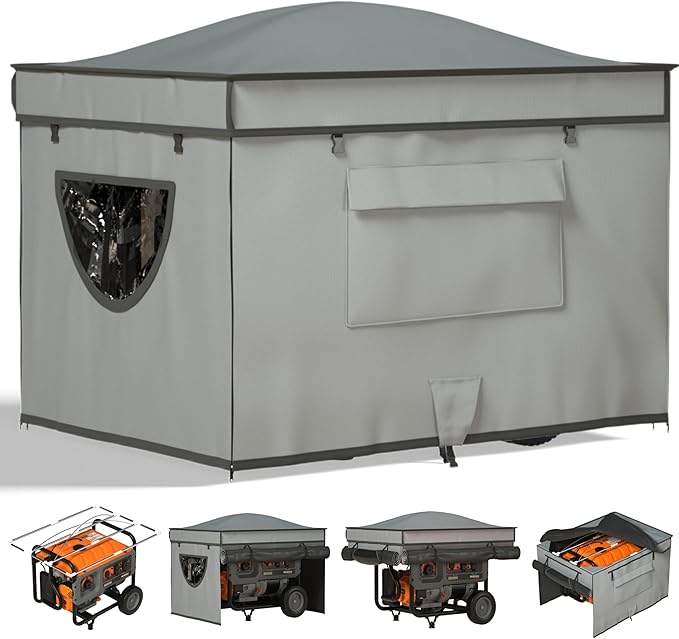 Generator Tent with Bracket, Generator Covers While Running, Waterproof Heavy Duty Tarps, Rooftop Design No Water Accumulation, 1680D+210D Double Layer, 28" x20" x20", Gray