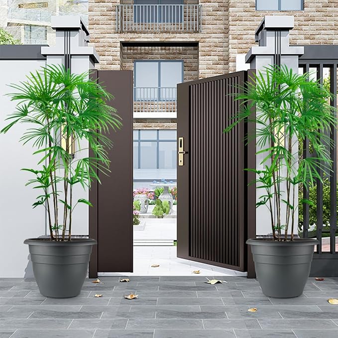 RooTrimmer 3 Pack Large 16 Inch Plastic Plant Pots for Outdoor Plants,Durable & Lightweight Flower Pots with Drainage Holes,Weather-Resistant Large Planters for Patio Garden(Gray)