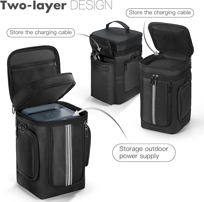 Travel Bag Compatible with Anker SOLIX C300, Padded Soft Case with Adjustable Shoulder Strap & Multi-Pocket Design, Protective Storage Bag for Camping & Travel Charging Accessories
