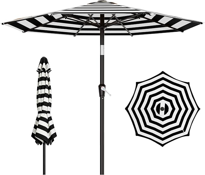 AreShark 9 FT Patio Umbrella for Outdoor, Outdoor Table Umbrella with Push Button Tilt and Crank, Outdoor Patio Umbrellas with 8 Sturdy Ribs for Market, Garden, Pool (Black & White Stripe)