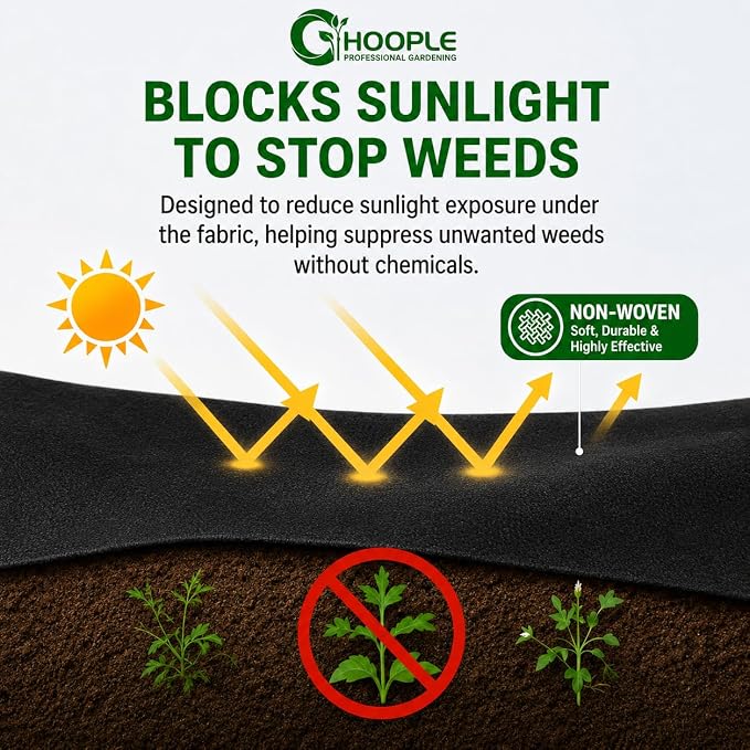 HOOPLE 3FT*100FT Premium Landscape Fabric Weed Barrier, Durable & Heavy-Duty, Thick Weed Barrier Fabric, Easy Setup & Superior Weed Control (3ft*100ft fold)