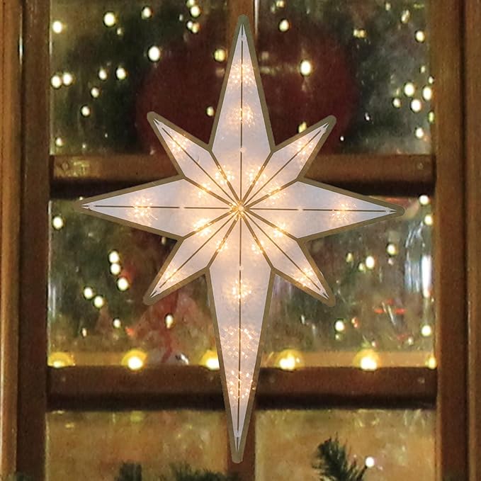 17'' Merry Christmas Lighted Sign - Bethlehem Star Window Silhouette Lights with 20 LEDs, Double-Sided 3D Holiday Decoration for Christmas Window & Home Display