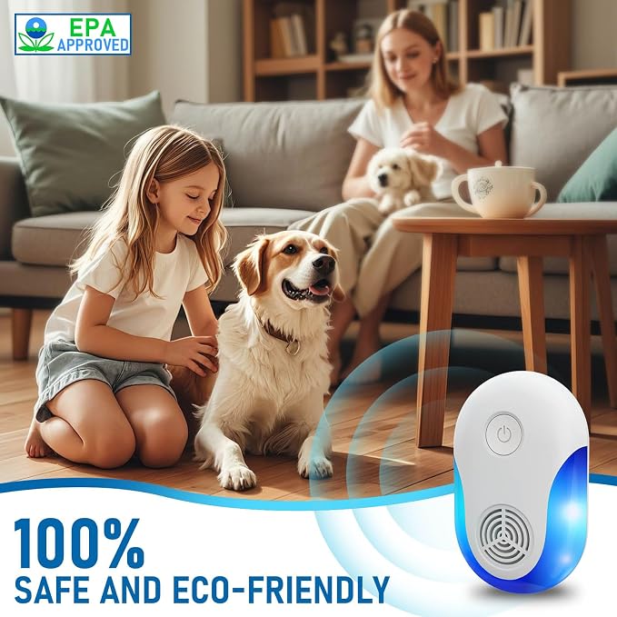 Upgraded Ultrasonic Repellent Indoor 6 Packs, Mouse Traps Insert Plug in, Insect, Roach, Rodent, Bugs, Ant, Mosquito, Mice, Spider Electronic Plug in Pest Control for House, Warehouse, Office (6)