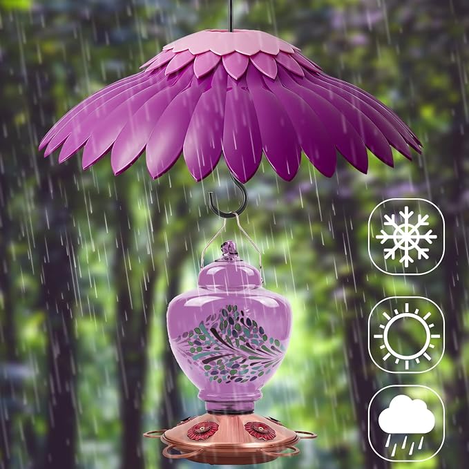 Beserie Baffle for Bird Feeder Cover With 3 Hooks - Suitable for Hummingbird and Wild Bird Feeders, Built-in Moat, Protective Hanging Cover, 14 Inches (Deep Purple)