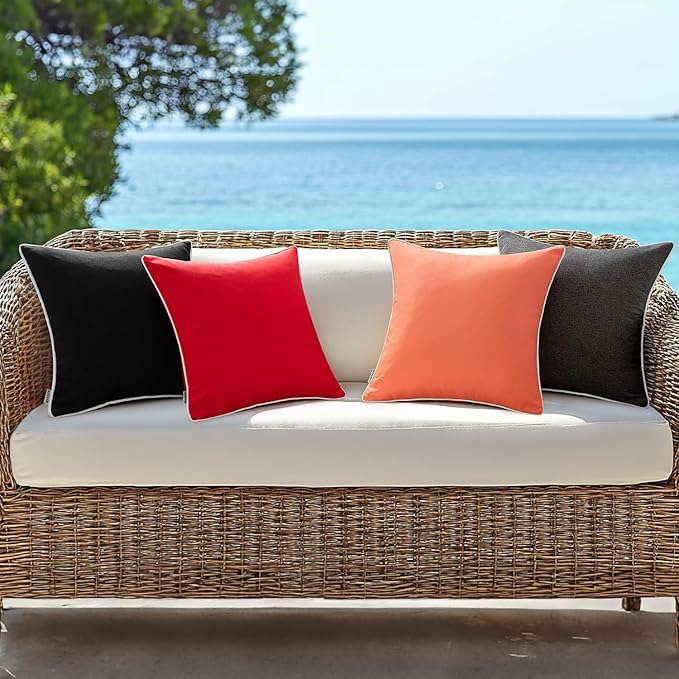 MIULEE Pack of 2 Outdoor Waterproof Pillow Covers Decorative Farmhouse Throw Pillow Covers Square Solid Color Couch Pillow Covers Spring for Patio Tent Bed Sofa Living Room 18x18 Inch Coral Red