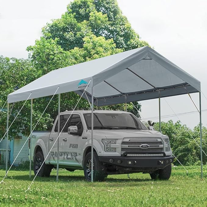 ADVANCE OUTDOOR 12x20 ft Canopy Garage Heavy Duty Carport Car Boat Shelter Party Tent, Adjustable Peak Height from 9.5ft to 11ft, Gray
