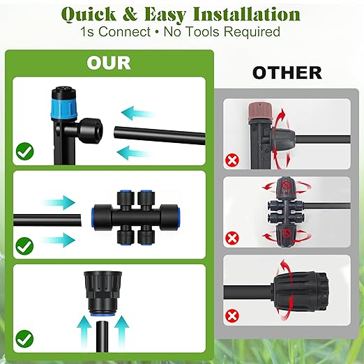 Drip Irrigation Kit for Garden, Automatic Plant Watering System with Quick Connect Fittings, Water Saving Irrigation Tubing Hose and Accessories for Yard, Greenhouse, Lawn & Raised Bed (191FT)