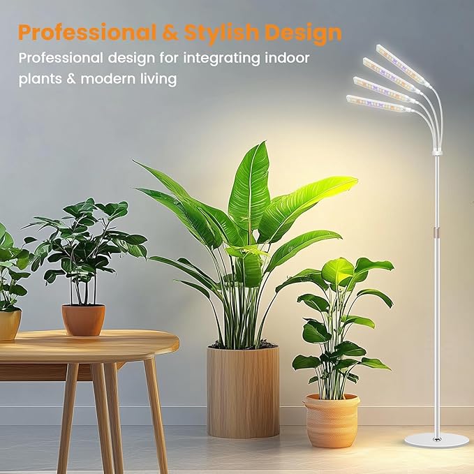 Kullsinss Grow Lights for Indoor Plants, 4-Head Full Specturm Plant Grow Light with 4/8/12/16H Timer, 3 Color Modes, 5 Brightness, 24-68.7in Height Adjustable Floor Growing Lamp for Tall Large Plants