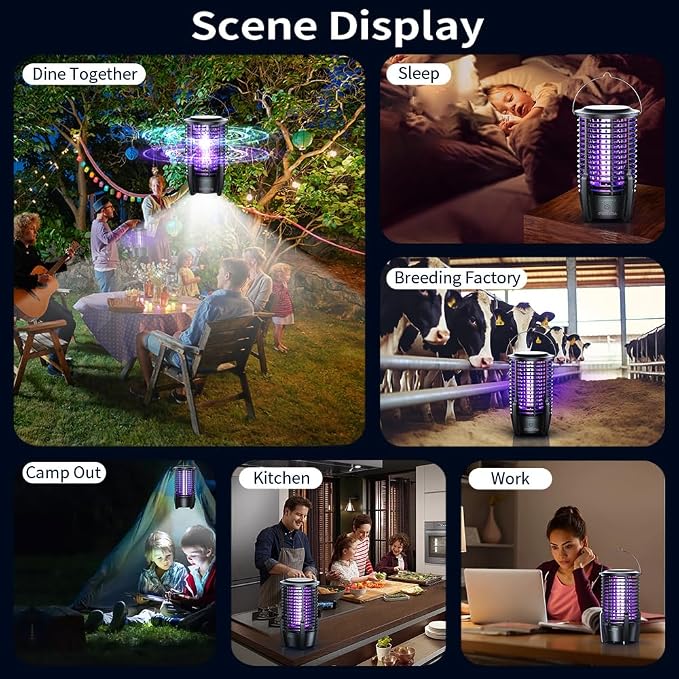 FOXLVDA Bug Zapper Outdoor & Indoor, Mosquito Zapper 2 in 1 Portable & Rechargeable Bug Zapper with 3600mAh Battery & LED Night Light, Powerful Electric Fly Zapper for Patio, Backyard, Garden, Camping