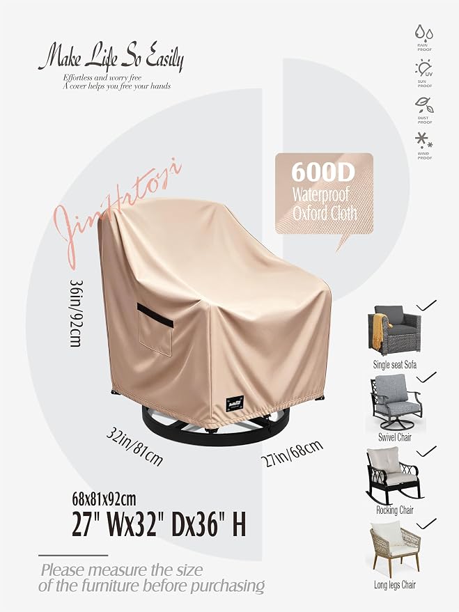JinHrtoyi Outdoor Chair Covers 2 Pack,27Wx32Dx36H inches Patio Chair Cover,100% Waterproof Heavy Duty Outdoor Furniture Covers Waterproof,Light Brown Minimalism Style Patio Furniture Cover
