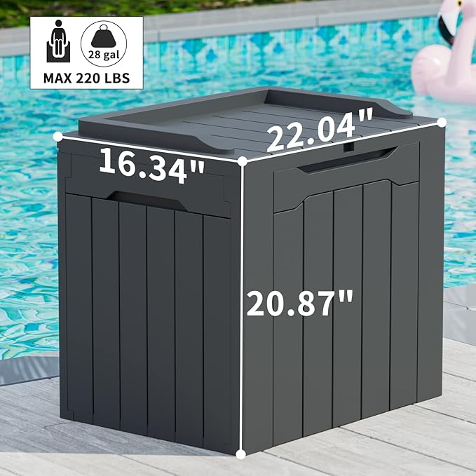 Greesum 31 Gal Resin Deck Box,Outdoor Storage for Patio,Garden Tools,Pool Supplies, Weatherproof and UV Resistant, Lockable, Dark Grey