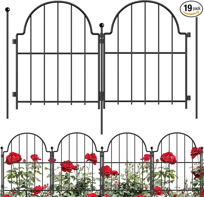 Blingluck Garden Fence, 17 in(H) x 21 ft(L) Arched Rustproof Metal No Dig Fence Garden Fence Border, Ground Stake Animal Barrier Fence for Rabbit Dog, Outdoor Landscape Decor for Yard & Patio,19 Pack