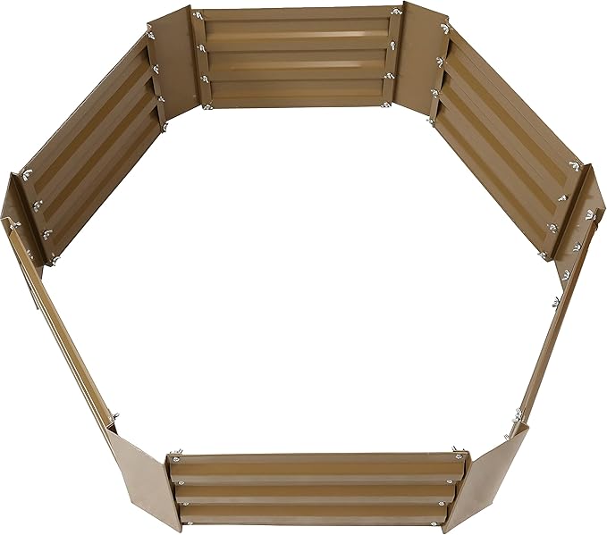 Sunnydaze Galvanized Raised Garden Bed Kit - 4x3x1 ft Outdoor Raised Garden Bed - Metal Planter Box for Vegetables, Flowers, Herbs - Brown - Hexagon