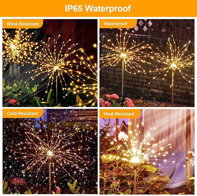 Solar Fireworks Lights for Outside,150 LED 8 Mode Firework LED Solar Fairy Lights Twinkling Tree Outdoor for Garden Yard Landscape Patio Lawn Wedding Christmas Part Decor Warm White (8 Pack)