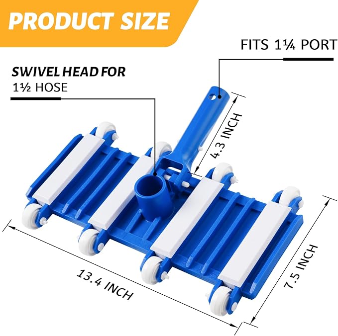Pool Vacuum Head with Wheels, Flexible Swimming Pool Vacuum Head with Swivel, Pool Cleaner Vac Head, 14''Heavy Duty Head for Inground & Above Ground Pool