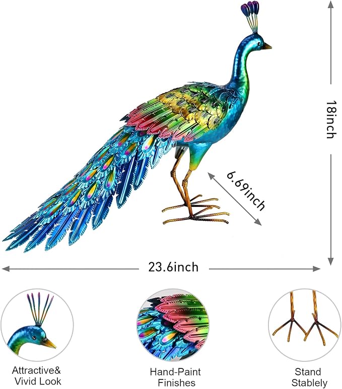chisheen Metal Peacock Statue Garden Decor Yard Art Outdoor Gift for Women