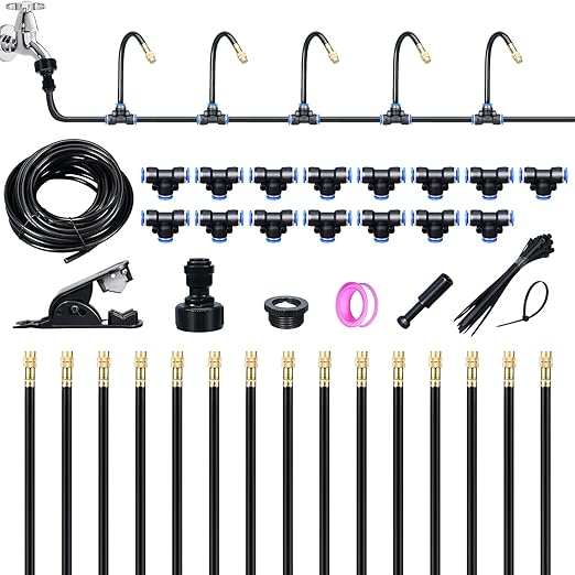 49.21FT Drip Irrigation System, 360° Adjustable Sprinkler Irrigation Kit, Plant Mister System for Garden Watering