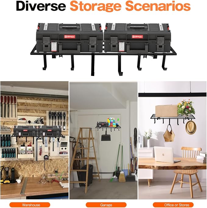 Colinktool Garage Wall Shelving, 1X4 ft Garage Storage Rack,Heavy Duty Wall Mounted Storage Shelf With 12 Hooks-Each Loads 200lbs Metal Wall Shelf,Black,2Pack