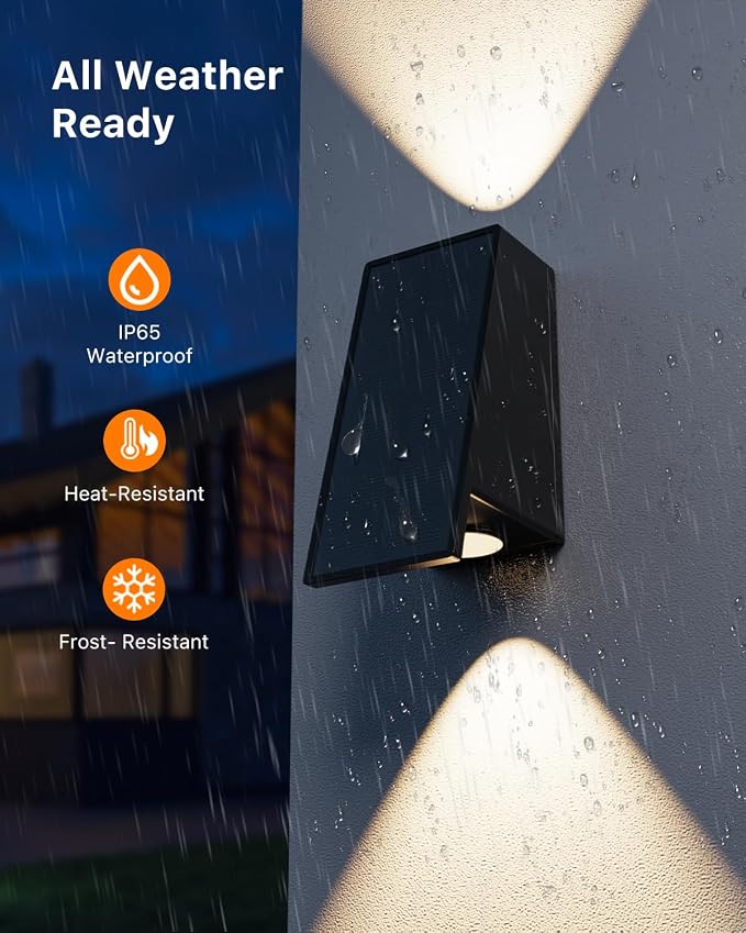 12 Pack Solar Powered Fence Lights Outdoor (Warm/Neutral/Cool White) Waterproof Up and Down Wall Mount LED Decorative Lamp for Outside Patio, House, Backyard, Porch, Deck, Garden with 3 Lighting Modes