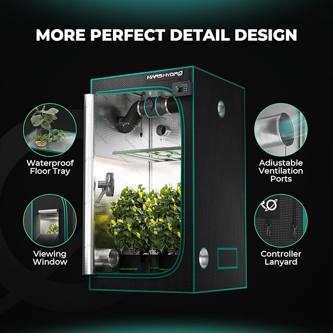 MARS HYDRO 2x2x3 Advanced Grow Tent, 24"x24"x36" High Reflective Mylar 1680D for Hydroponics Indoor Plant Growing, with Floor Tray and Smooth Zipper for TS600