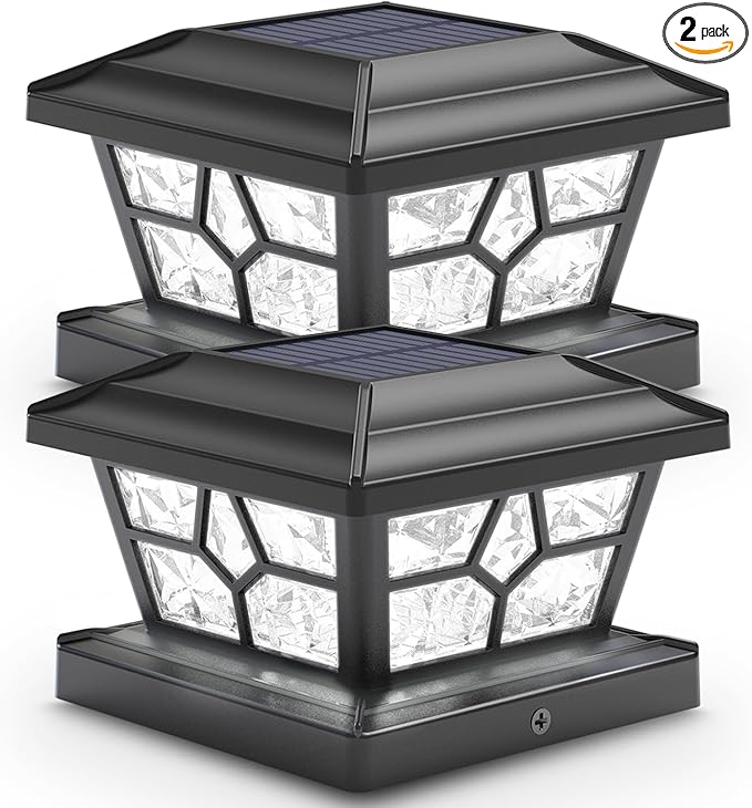SIEDiNLAR Solar Post Lights Outdoor 2 Pack 4 Modes 40 LEDs Deck Fence Post Cap Light for 4x4 5x5 6x6 Wooden/Vinyl Posts Patio Decor, Warm/White Dynamic Lighting (Black)