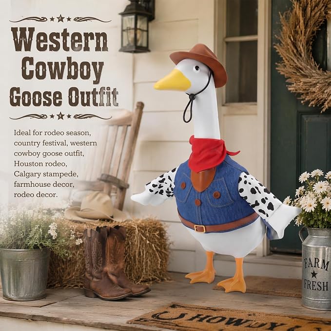 Cowboy Porch Goose Outfits Clothes for Party Decor, 4th of July Decorations, 250 Anniversary USA Merchandise Lawn 23 inch Porch Goose Costume Clothing for Patio Yard