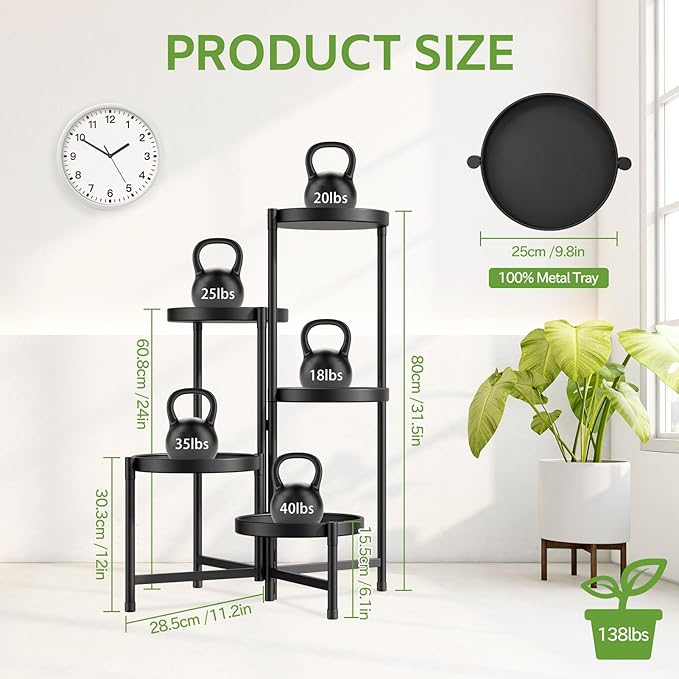 iDavosic.ly Tiered Plant Stand Indoor Outdoor Set of 2, 5 Tier Plant Stand for Tall Plants & 4 Tier Outdoor Plant Stands for Patio Rust Proof