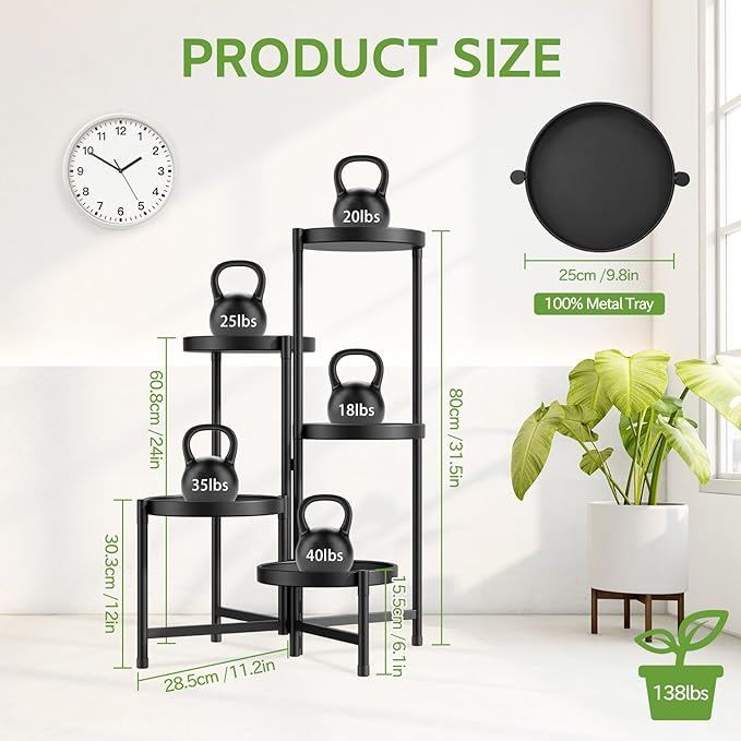 iDavosic.ly Tiered Plant Stand Indoor Outdoor Set of 2,5 Tier Large Plant Stand Indoor with 10 Inch Wide Tray & 3 Tier Porch Plant Stand