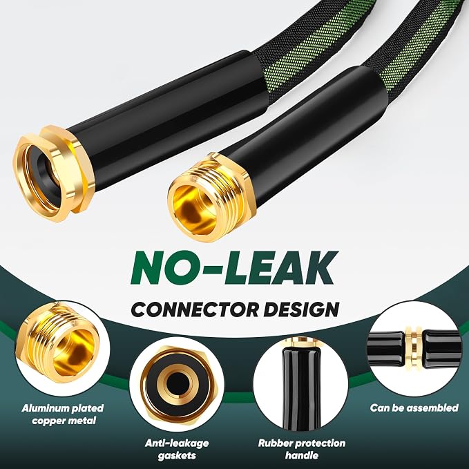 CXEZSIK Garden Hose 100ft Lightweight, Non-Expanding, Leak-Proof Metal Connector, No-Knot No-Tangle, Easy to Store and Carry, Wear-Resistant, 3/4GHT Flexible Water Hose for Yard, Outdoor (Black Green)