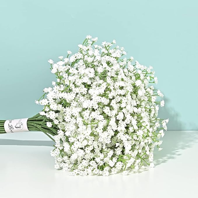 Yastouay Babys Breath Artificial Flowers, 90Pcs Wedding Babys Breath Flowers Artificial Bulk, Real Touch Faux Babies Breath Gypsophila Bouquet for Wedding Floral Arrangement Party Decor