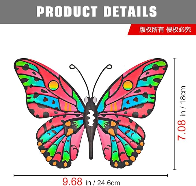 4 Pack Outdoor Butterfly Wall Decor - 9.6 inches Metal Butterfly Wall Art Decorartion for Yard Fence Garden Patio Balcony