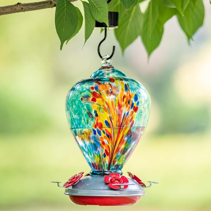 Muse Garden Hummingbird Feeders for Outdoors Hanging, Blown Glass Hummingbird Feeder Gifts for Women, Garden Decor Backyard Decor, Unique Gardening Gifts for Older Women, 34OZ, Comet | Muse Garden Hummingbird Feeders for Outdoors Hanging, Blown Glass H...