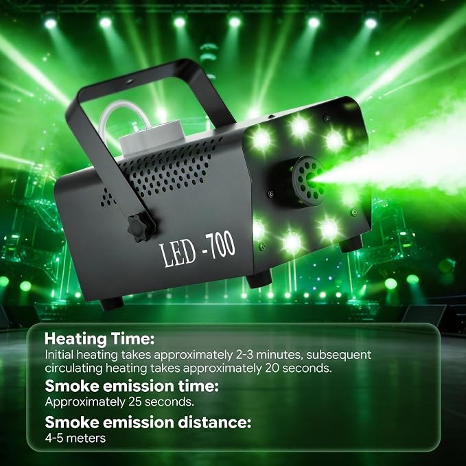 700W Professional Smoke & Fog Machine with 14 Color LED Lights – Wireless Remote Control, Continuous Spray, Durable Design – Perfect for Halloween Weddings Party Event, 2 Pack