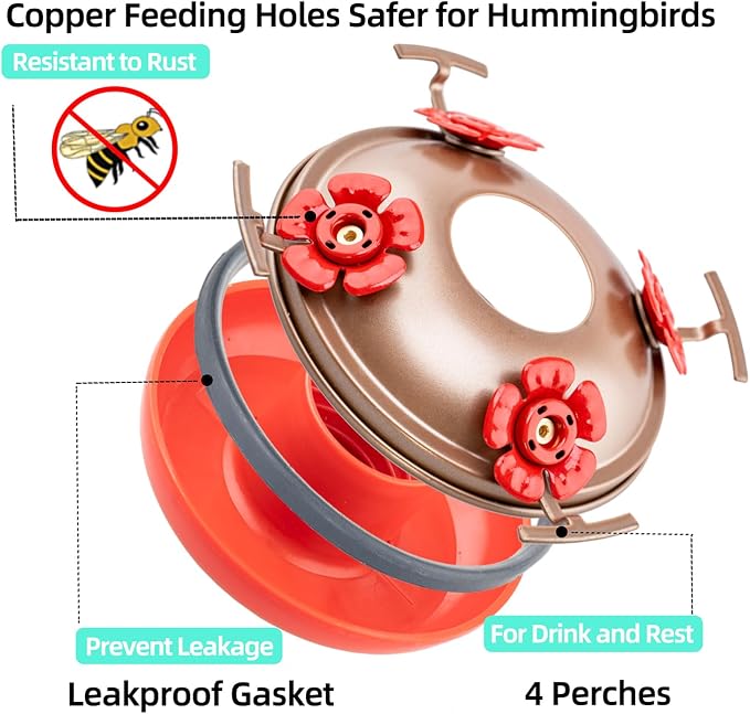 Hummingbird Feeders for Outdoors Hanging, 32OZ Hand Blown Glass Hummingbird Feeder for Outside, 4 Perch Ant Moat Leakproof, Garden Decor, Backyard Bird Gifts for Mom (Orange) | LaElvish Garden Hummingbird Feeders for Outdoors Hanging, 32OZ Hand Blown G...