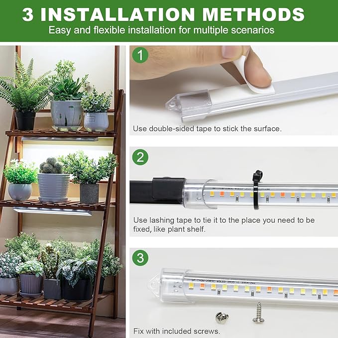 Kullsinss 16" Plant Grow Light Strips, 120 LEDs Grow Lights for Indoor Plants Full Spectrum with Upgrade Timer 6/12/16 Hrs, 5 Dimmable Levels, 2 Pack Sunlike Grow Lamp for Hydroponics Succulent