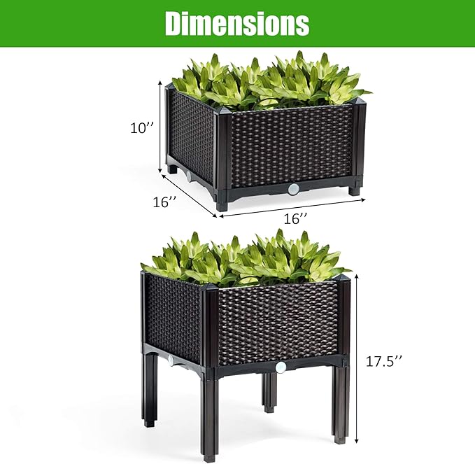 HAPPYGRILL Raised Garden Beds, Set of 4 Elevated Planter Boxes with Drain Holes & Removable Legs, Outdoor Raised Flower Bed for Patio Yard Balcony