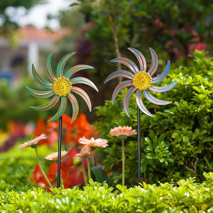 Viveta 2Pack Garden Wind Spinners,Outdoor Metal Wind Sculpture, Windmill Wind Spinner for Outdoor Yard Patio Lawn & Garden