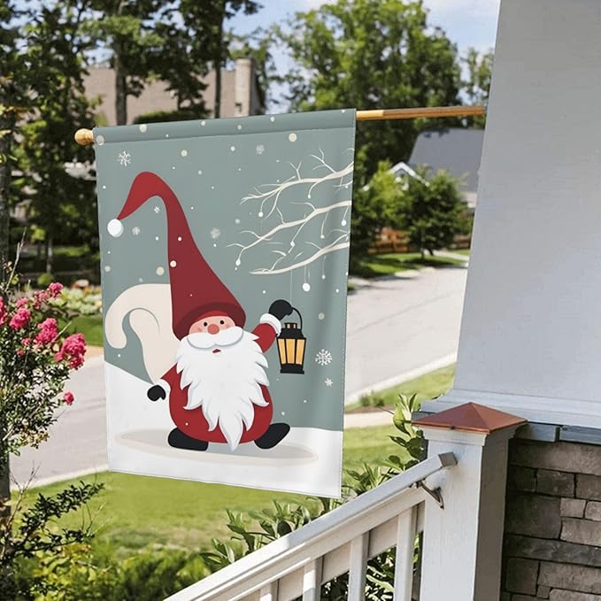 Delerain Christmas Gnome Garden Flag, 28 x 40 Inch Double Sided Design Weather Resistant Indoor & Outdoor Decoration Small Banner for Home Yard Lawn Patio Office