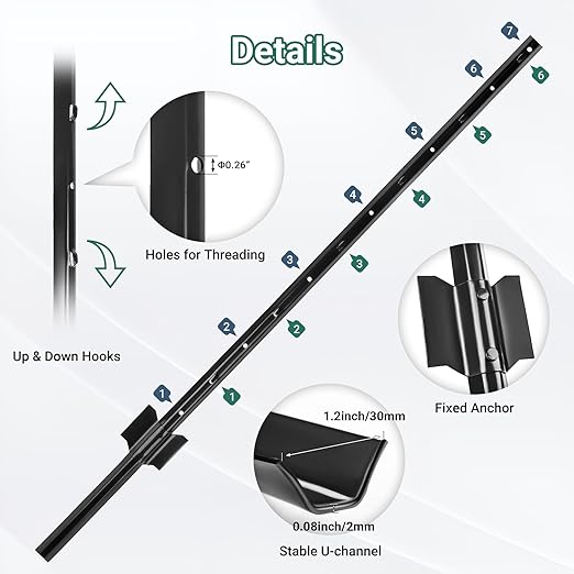 Fence Posts 4 FT Black, 16 Pack Heavy Duty U Posts, No Dig T Posts for Fences Wire Mesh, Perfect for Temporary Fencing, Electric Fence Wire, Corner Anchor