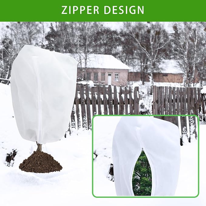 Garutom Plant Covers Freeze Protection 78" x 89" 2.2 oz, Large Size Bag Frost Cloth Plants Jacket Drawstring and Zipper Tree Cover for Outdoor Plants, Shrub Potted Plants Winter (1 PCS)