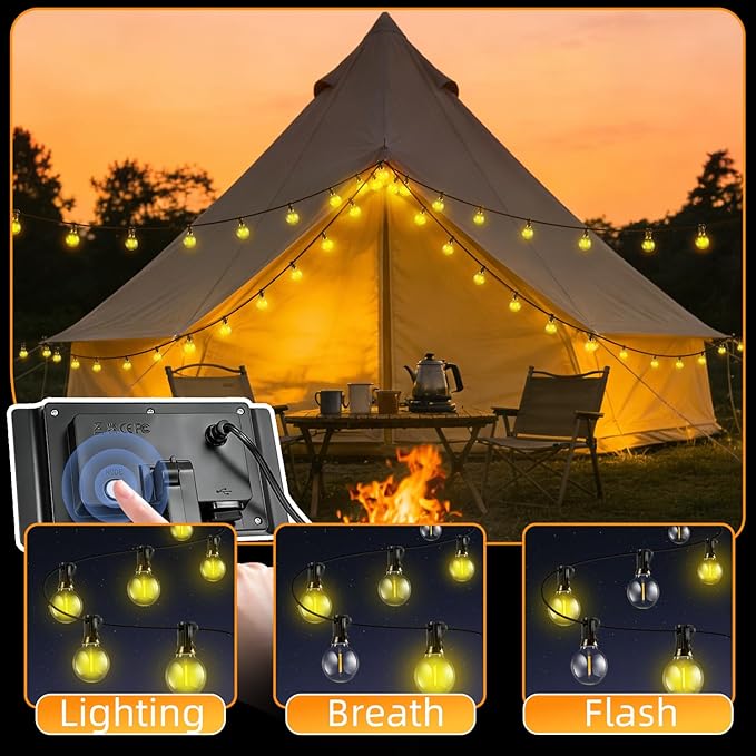 Solar Lights Outdoor Waterproof: G40 45M 150FT Shatterproof Bulbs Patio Lights - Solar Powered 3 Light Modes Solar Light - Camping Backyard Garden Deck Outside Yard