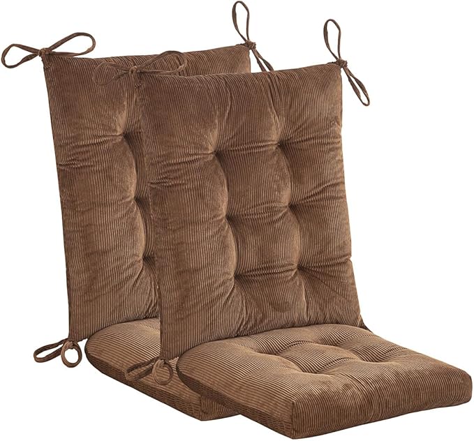 Outdoor Patio Cushion, Rocking Chair Cushion, Tufted Pads, Set of Upper and Lower with Ties Pack of 2 (2 Sets) - Back 20"×17", Seat 17"×17" (Brown)