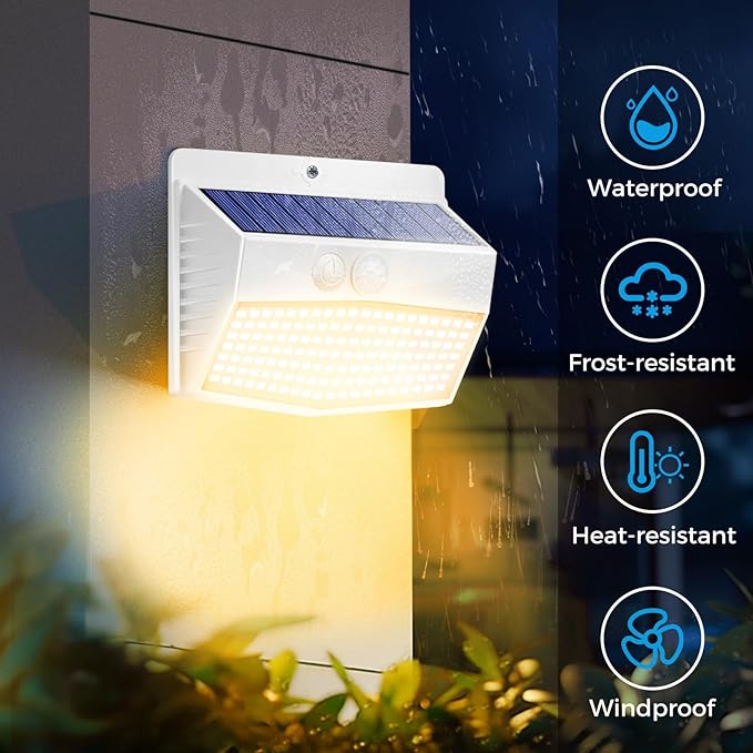 Peasur Solar Outdoor Lights, [8 Packs] Motion Sensor Security Lights with 3 Lighting Modes Wall Lights Waterproof Solar Powered Lights for Garden Yard,White Warm