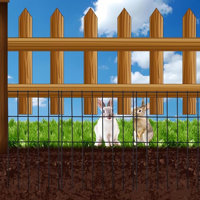 Black Animal Barrier Fence 16.5 in (H) X 10.4 ft (L) with 1.55 Inch Spike Spacing, Anti Digging Garden Under Fence Dog Barrier