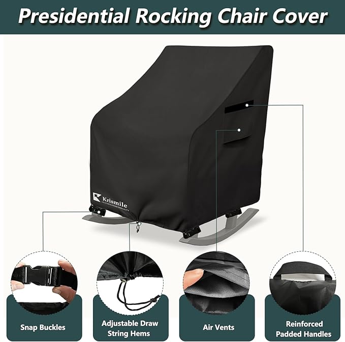 Outdoor Rocking Chair Cover 2 Pack, Heavy Duty Waterproof Patio Rocking Chairs Cover for 27" W x 34" D x 45" H Presidential Rocking Chair, Black