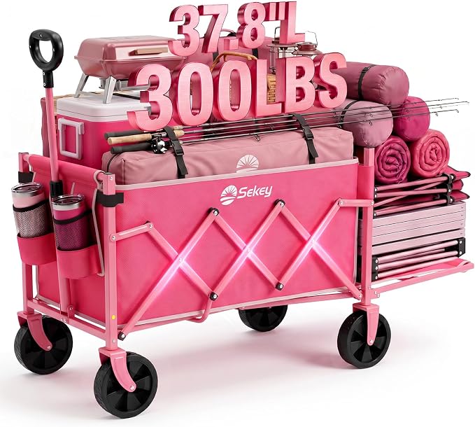 Sekey Collapsible Wagon Cart with Drop-Down Tailgate, 300 lb Capacity